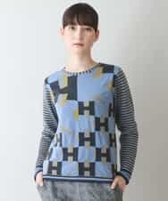 RSKJT37320 TRUNK HIROKO KOSHINO(ヒロココシノ) 【洗える/日本製】HKロゴボーダーデザインTシャツ ライトブルー