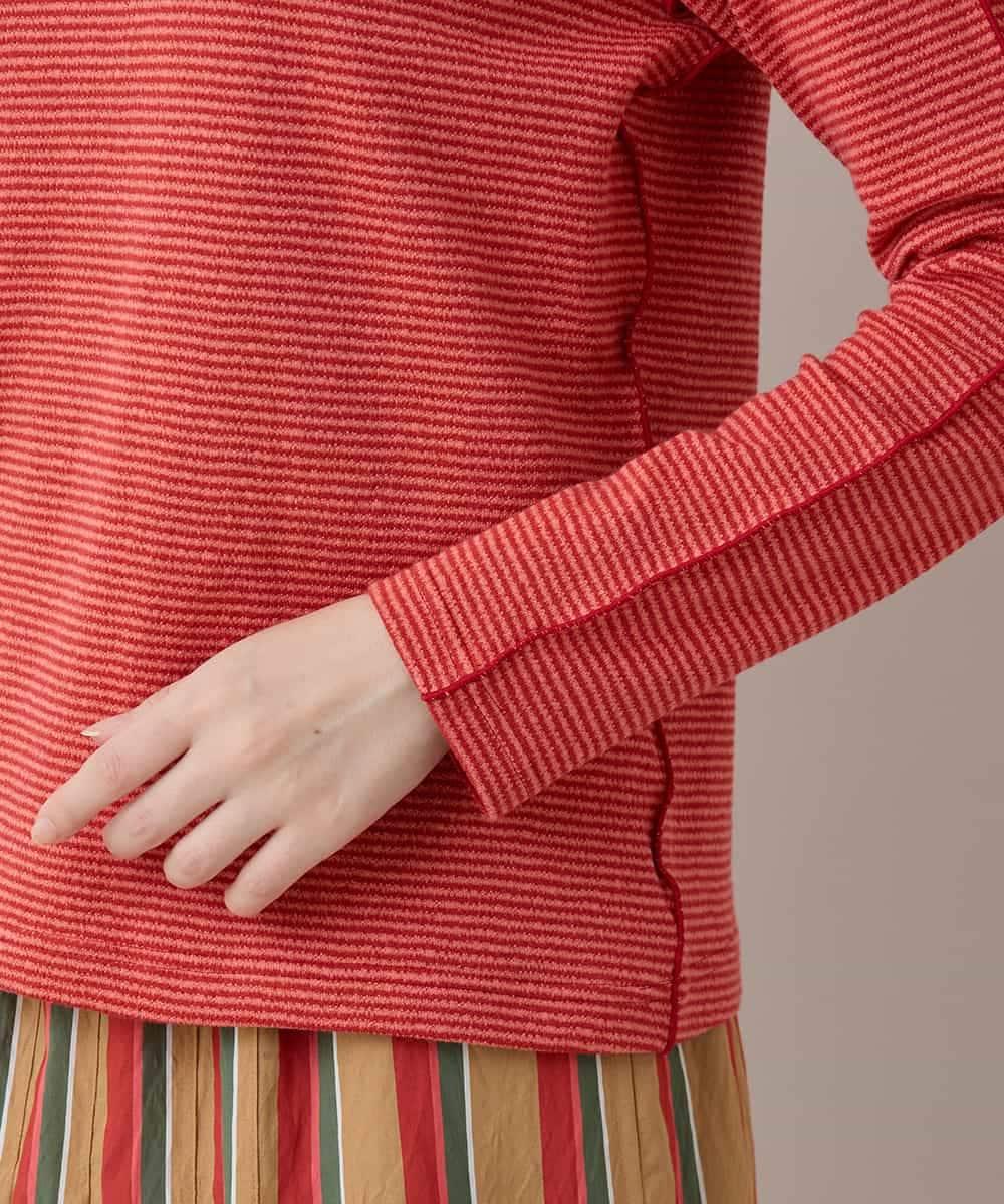 RSKLB07290 TRUNK HIROKO KOSHINO(ヒロココシノ) ハイストレッチボーダーカットソー/日本製/洗える レッド