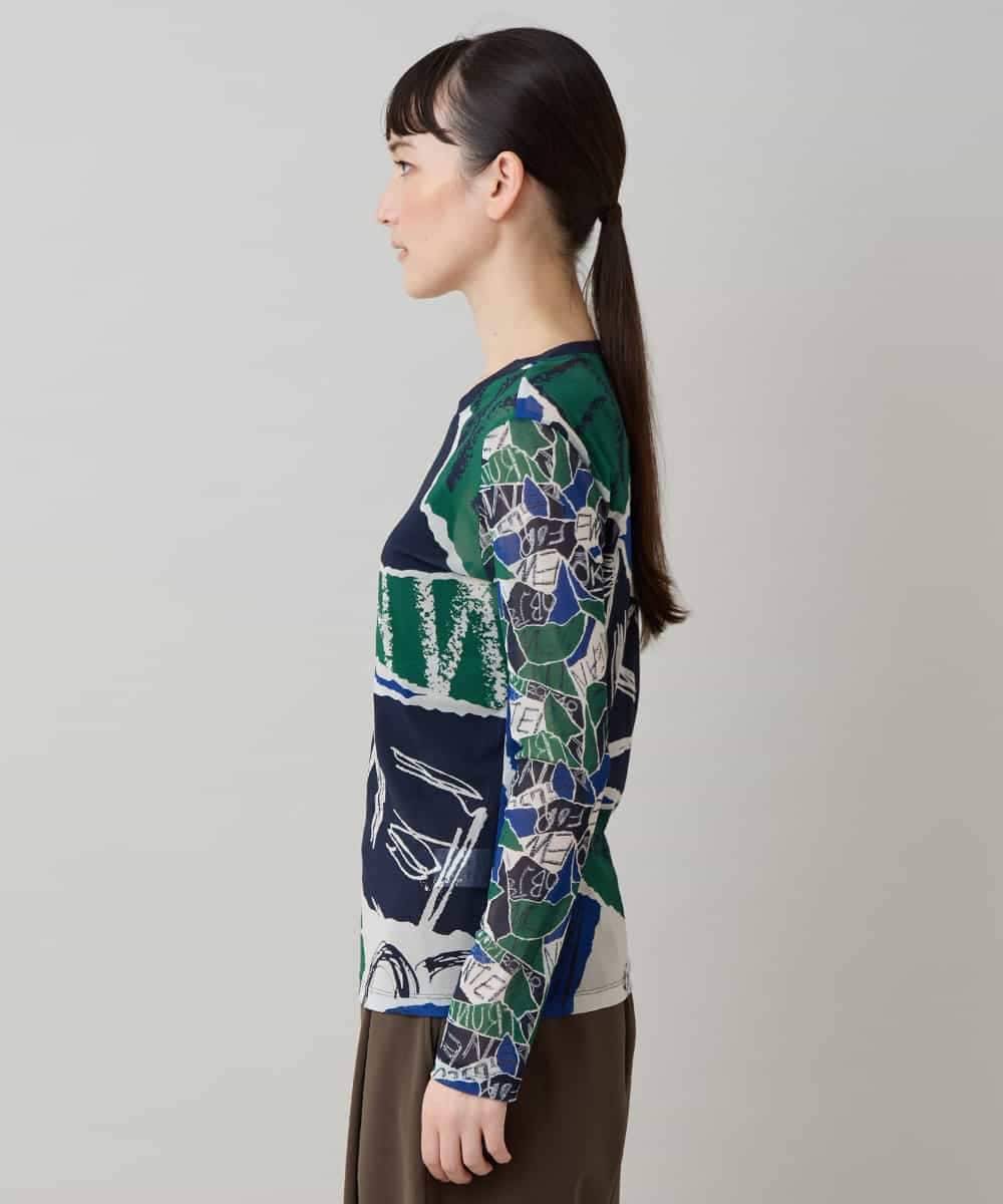 RSKLB17330 TRUNK HIROKO KOSHINO(ヒロココシノ) アートプリントチュールカットソー/日本製/洗える ネイビー