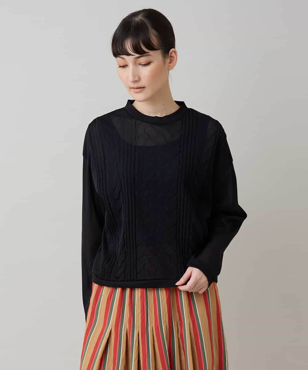 RSKLB19390 TRUNK HIROKO KOSHINO(ヒロココシノ) ケーブル編柄エンボスデザインプルオーバー/洗える ブラック