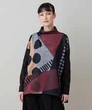 RSKLC70360 TRUNK HIROKO KOSHINO(ヒロココシノ) 【WEB/京王百貨店新宿店限定】アートプリントボトルネックプルオーバー/日本製/洗える ブラック