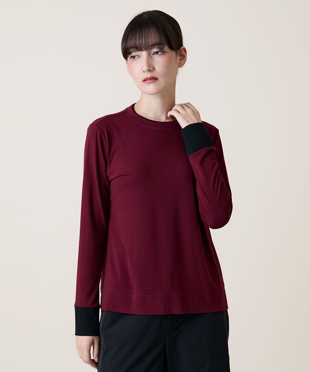 RSKLD07270 TRUNK HIROKO KOSHINO(ヒロココシノ) アルガンオイル配色カットソー/日本製/洗える レッド