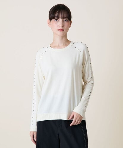 RSKLD15390 TRUNK HIROKO KOSHINO スタッズアクセントデザインカットソー/洗える