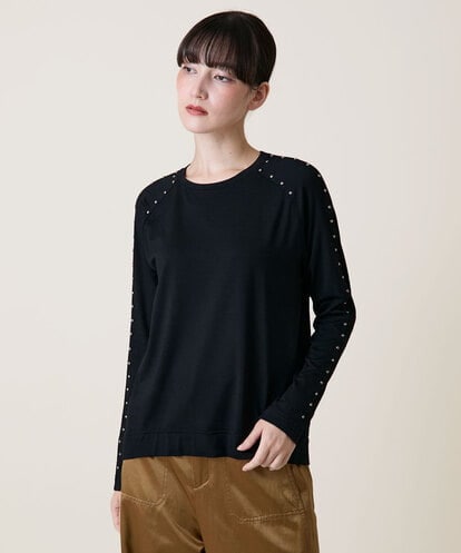 RSKLD15390 TRUNK HIROKO KOSHINO スタッズアクセントデザインカットソー/洗える