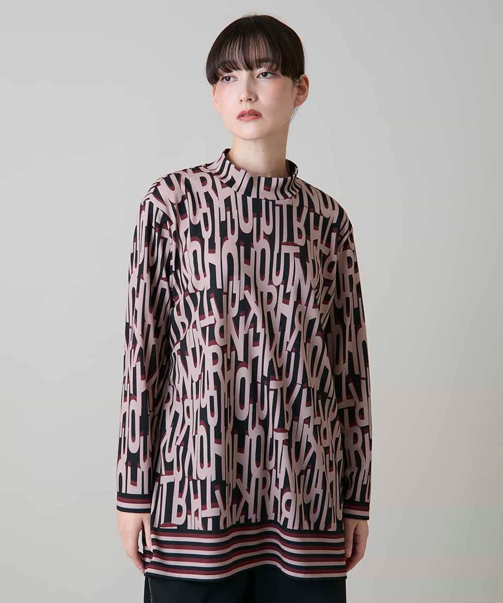 RSKLF18390 TRUNK HIROKO KOSHINO(ヒロココシノ) ロゴ総柄プリントチュニックカットソー/日本製/洗える ピンク