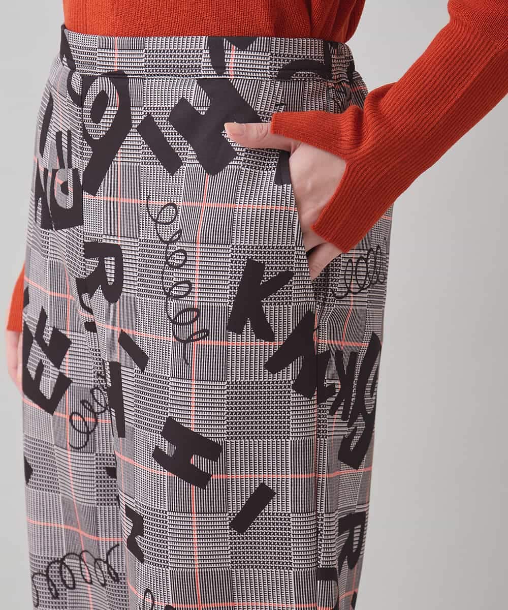 RSLAD05490 TRUNK HIROKO KOSHINO(ヒロココシノ) ロゴモチーフチェック柄パンツ/洗える グレー