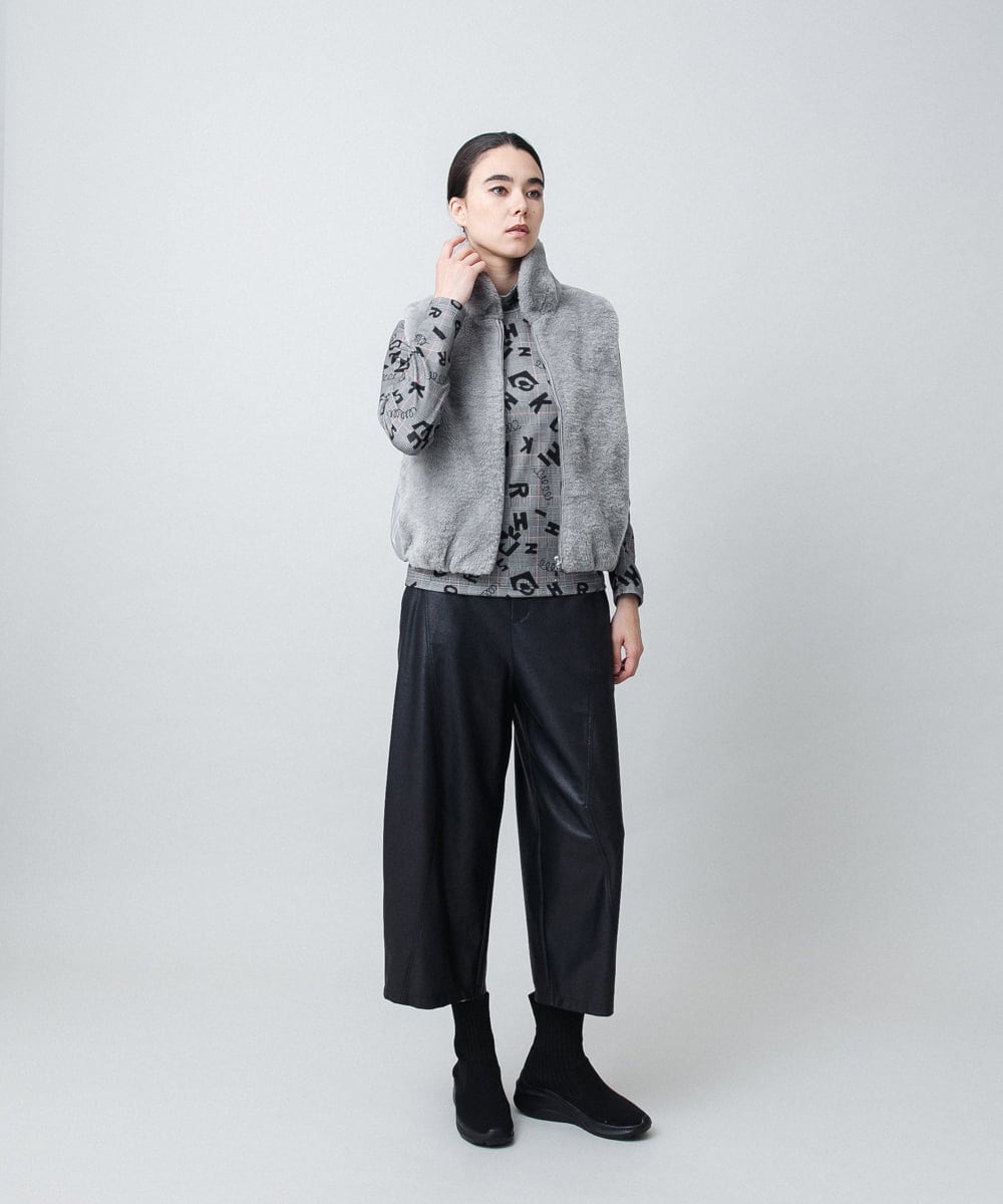 RSLAD19390 TRUNK HIROKO KOSHINO(ヒロココシノ) レザーライクワイドパンツ/洗える ブラック