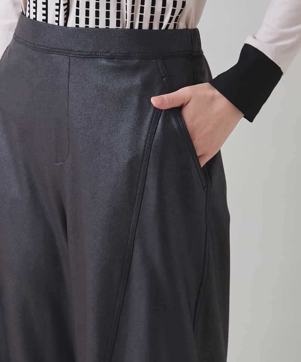 RSLAD19390 TRUNK HIROKO KOSHINO(ヒロココシノ) レザーライクワイドパンツ/洗える ブラック