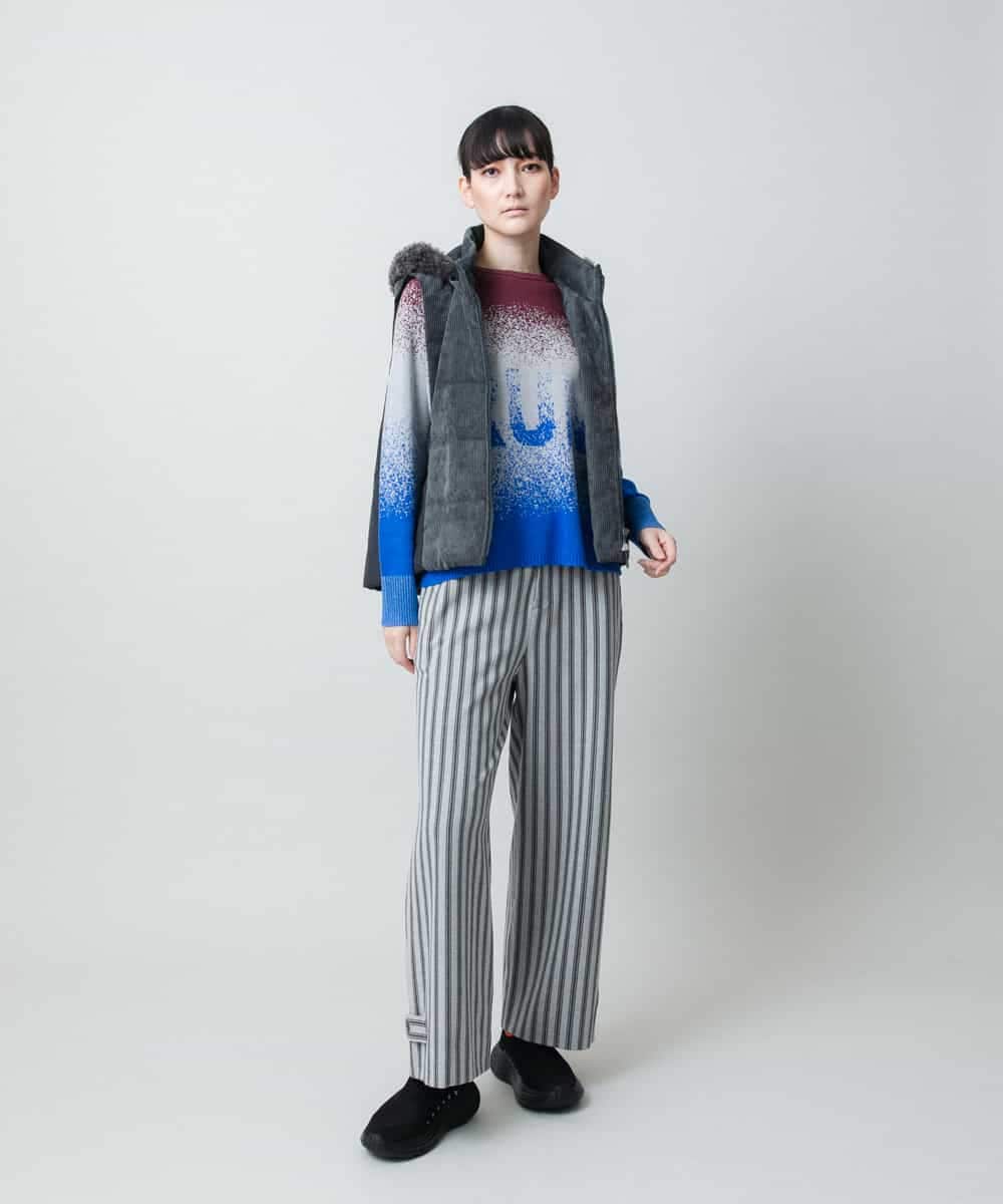 RSLAE04390 TRUNK HIROKO KOSHINO(ヒロココシノ) 裾ボタンストライプイージーパンツ/洗える グレー