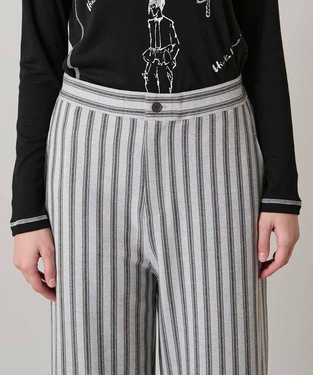 RSLAE04390 TRUNK HIROKO KOSHINO(ヒロココシノ) 裾ボタンストライプイージーパンツ/洗える グレー