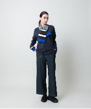 RSLCE30430 TRUNK HIROKO KOSHINO(ヒロココシノ) 裏起毛3Dデニムワイドパンツ/洗える ネイビー