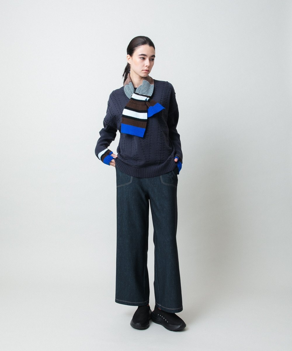 RSLCE30430 TRUNK HIROKO KOSHINO(ヒロココシノ) 裏起毛3Dデニムワイドパンツ/洗える ネイビー