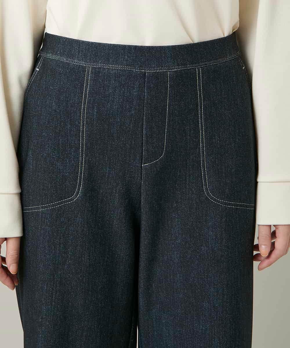 RSLCE30430 TRUNK HIROKO KOSHINO(ヒロココシノ) 裏起毛3Dデニムワイドパンツ/洗える ネイビー