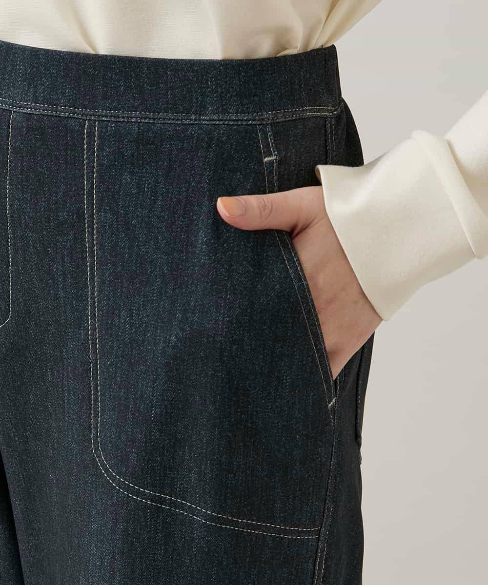 RSLCE30430 TRUNK HIROKO KOSHINO(ヒロココシノ) 裏起毛3Dデニムワイドパンツ/洗える ネイビー