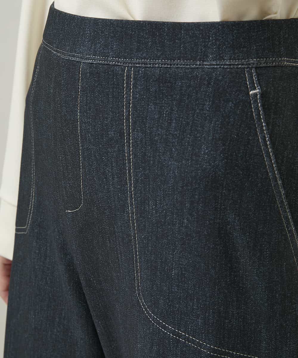 RSLCE30430 TRUNK HIROKO KOSHINO(ヒロココシノ) 裏起毛3Dデニムワイドパンツ/洗える ネイビー