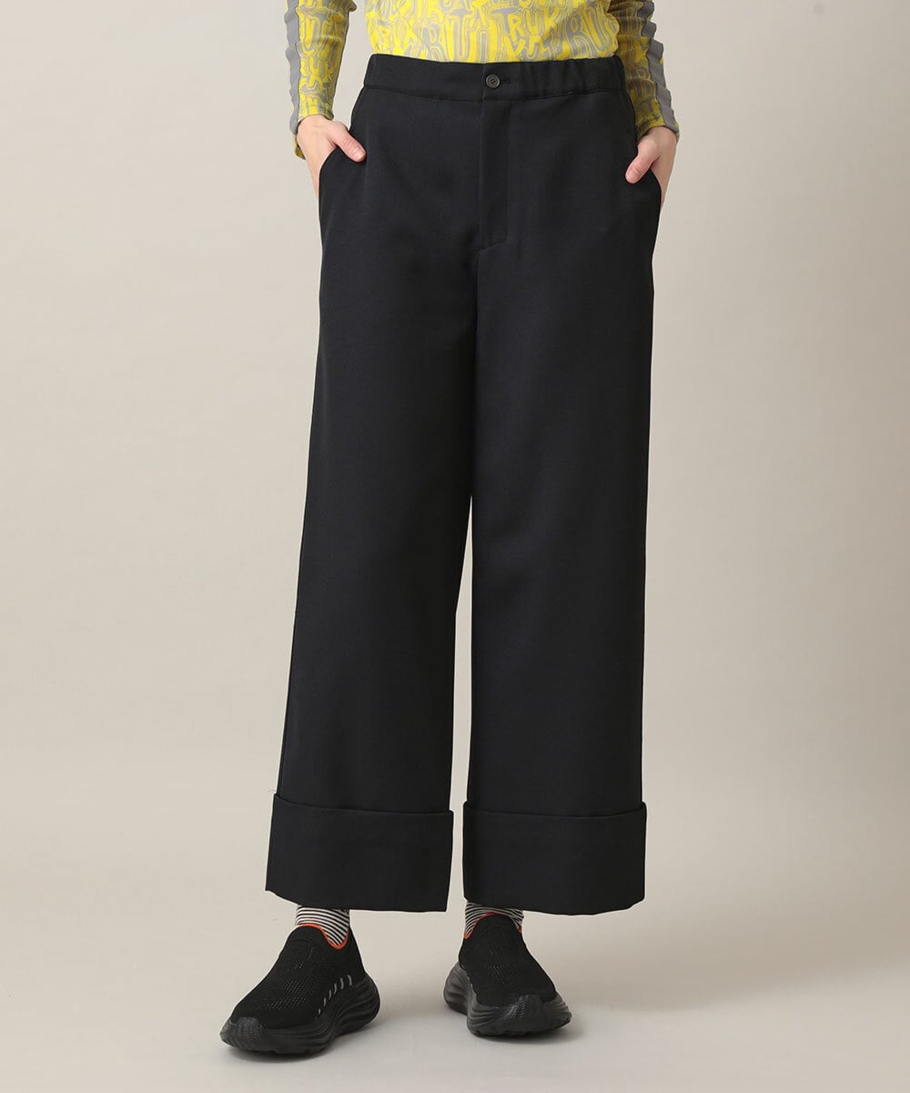 RSLED10340 TRUNK HIROKO KOSHINO(ヒロココシノ) ツイルストレッチロールアップワイドパンツ/洗える ブラック