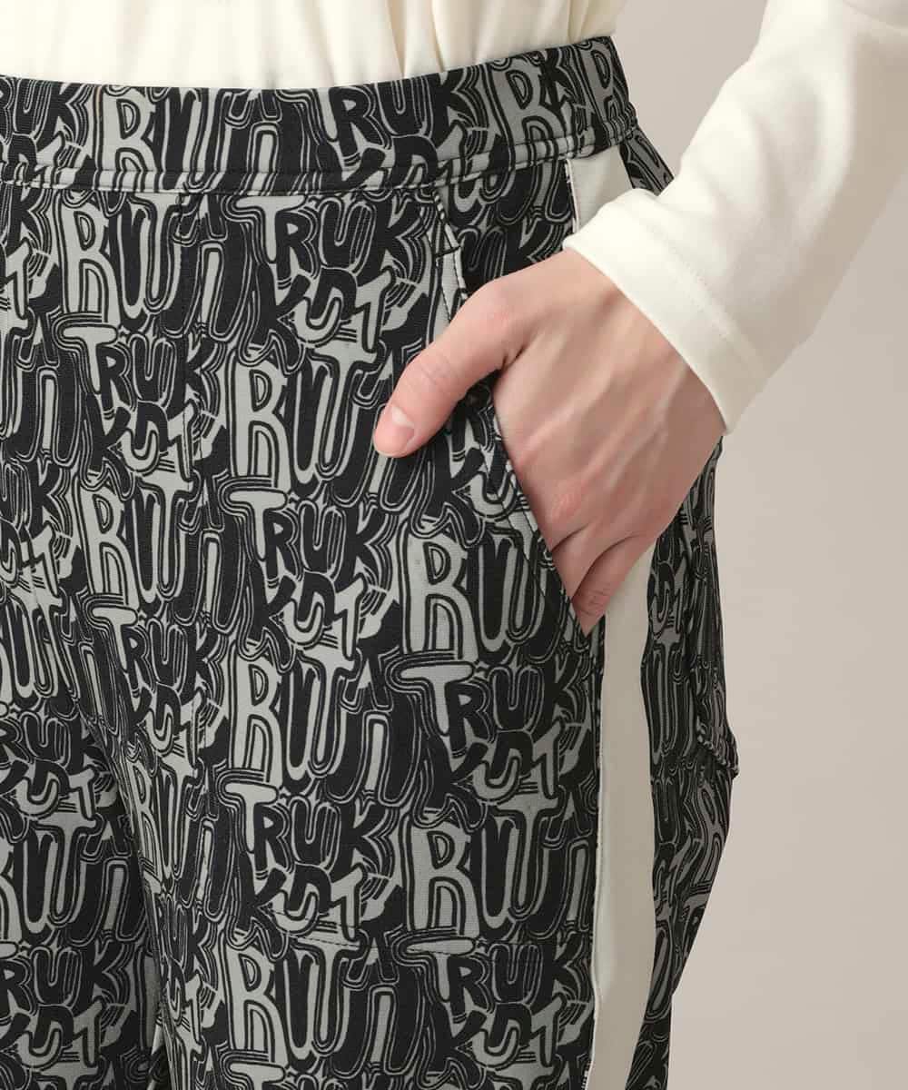 RSLED11490 TRUNK HIROKO KOSHINO(ヒロココシノ) サイドラインロゴプリントパンツ/洗える ブラック