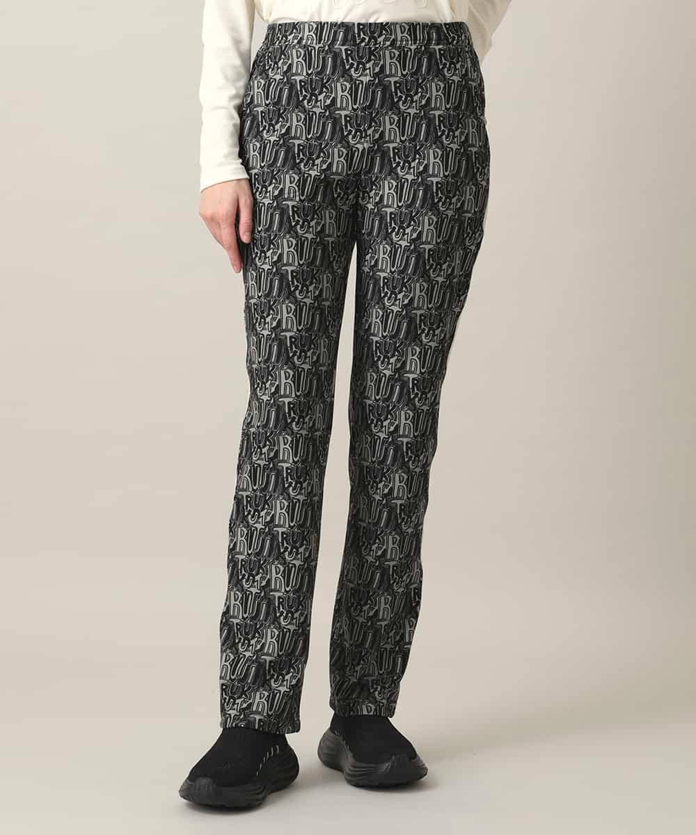 RSLED11490 TRUNK HIROKO KOSHINO(ヒロココシノ) サイドラインロゴプリントパンツ/洗える ブラック