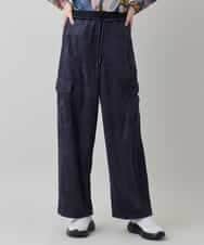 RSLEE22390 TRUNK HIROKO KOSHINO(ヒロココシノ) ロゴウエスト起毛ワイドパンツ /洗える ネイビー