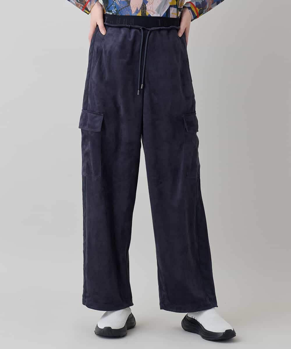 RSLEE22390 TRUNK HIROKO KOSHINO(ヒロココシノ) ロゴウエスト起毛ワイドパンツ /洗える ネイビー