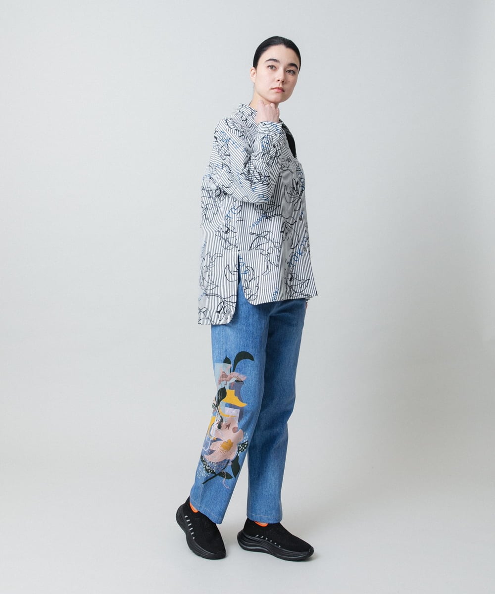 RSLEE24490 TRUNK HIROKO KOSHINO(ヒロココシノ) コラージュ＆メッセージプリントデニムパンツ ブルー