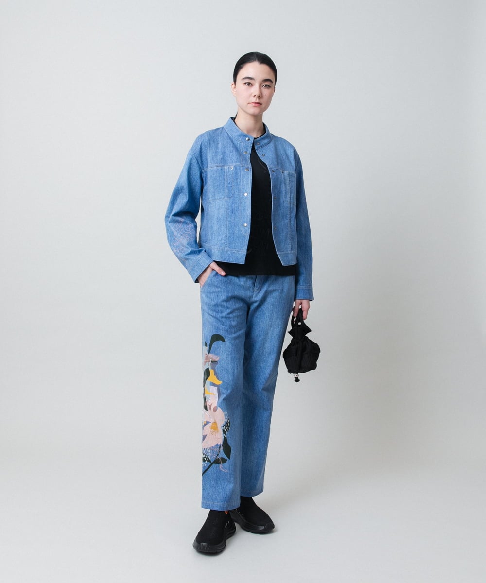 RSLEE24490 TRUNK HIROKO KOSHINO(ヒロココシノ) コラージュ＆メッセージプリントデニムパンツ ブルー