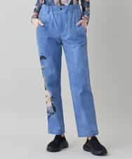RSLEE24490 TRUNK HIROKO KOSHINO(ヒロココシノ) コラージュ＆メッセージプリントデニムパンツ ブルー