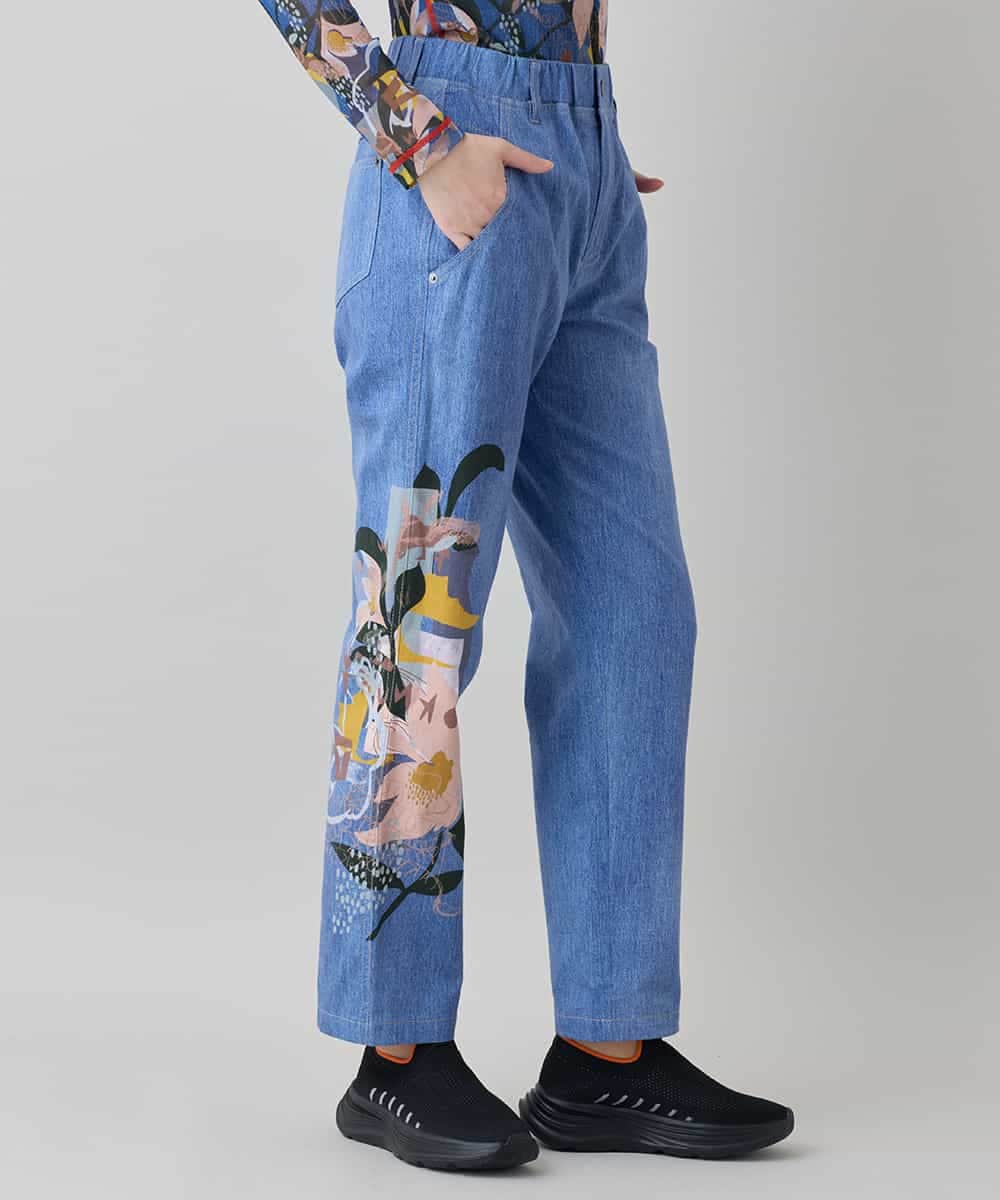 RSLEE24490 TRUNK HIROKO KOSHINO(ヒロココシノ) コラージュ＆メッセージプリントデニムパンツ ブルー