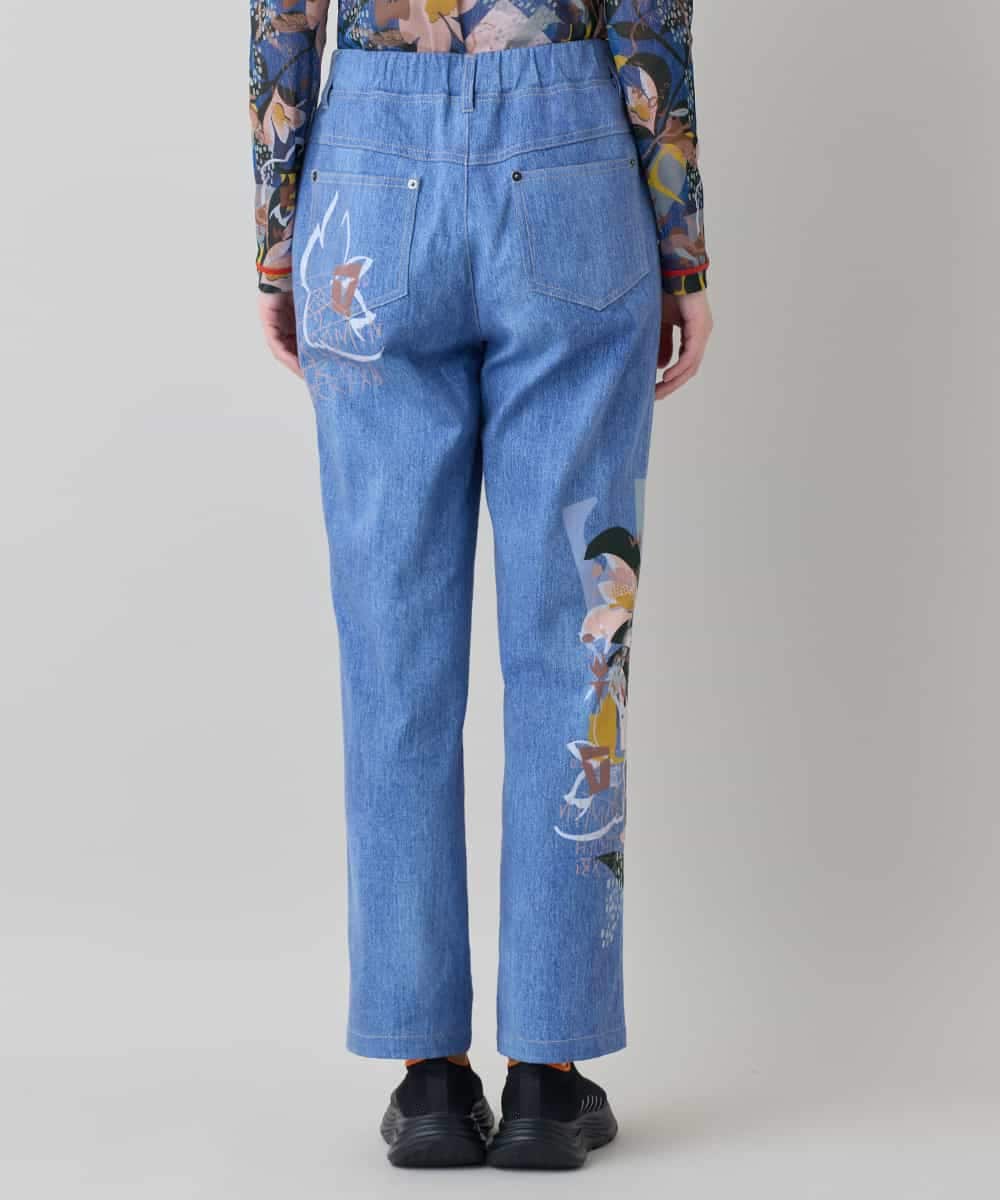 RSLEE24490 TRUNK HIROKO KOSHINO(ヒロココシノ) コラージュ＆メッセージプリントデニムパンツ ブルー