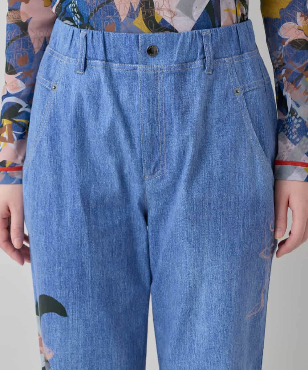 RSLEE24490 TRUNK HIROKO KOSHINO(ヒロココシノ) コラージュ＆メッセージプリントデニムパンツ ブルー