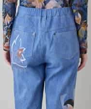 RSLEE24490 TRUNK HIROKO KOSHINO(ヒロココシノ) コラージュ＆メッセージプリントデニムパンツ ブルー