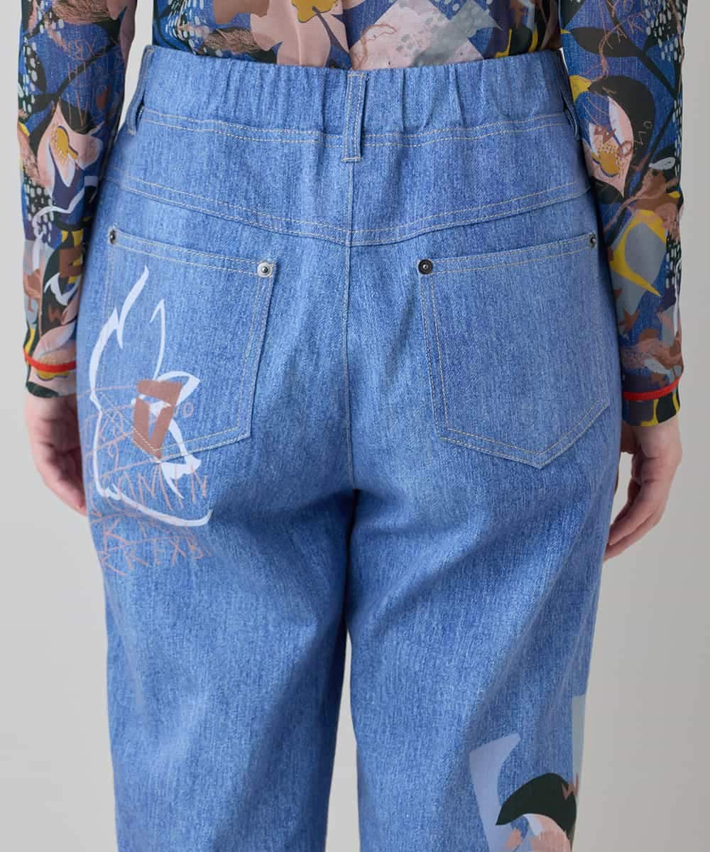 RSLEE24490 TRUNK HIROKO KOSHINO(ヒロココシノ) コラージュ＆メッセージプリントデニムパンツ ブルー
