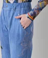 RSLEE24490 TRUNK HIROKO KOSHINO(ヒロココシノ) コラージュ＆メッセージプリントデニムパンツ ブルー