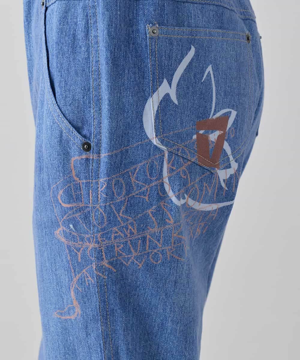 RSLEE24490 TRUNK HIROKO KOSHINO(ヒロココシノ) コラージュ＆メッセージプリントデニムパンツ ブルー