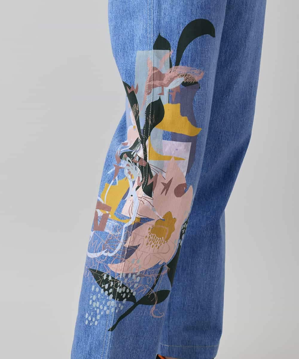 RSLEE24490 TRUNK HIROKO KOSHINO(ヒロココシノ) コラージュ＆メッセージプリントデニムパンツ ブルー