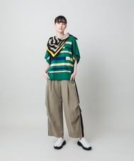 RSLFD10390 TRUNK HIROKO KOSHINO(ヒロココシノ) 配色ラインカーブタックパンツ ベージュ