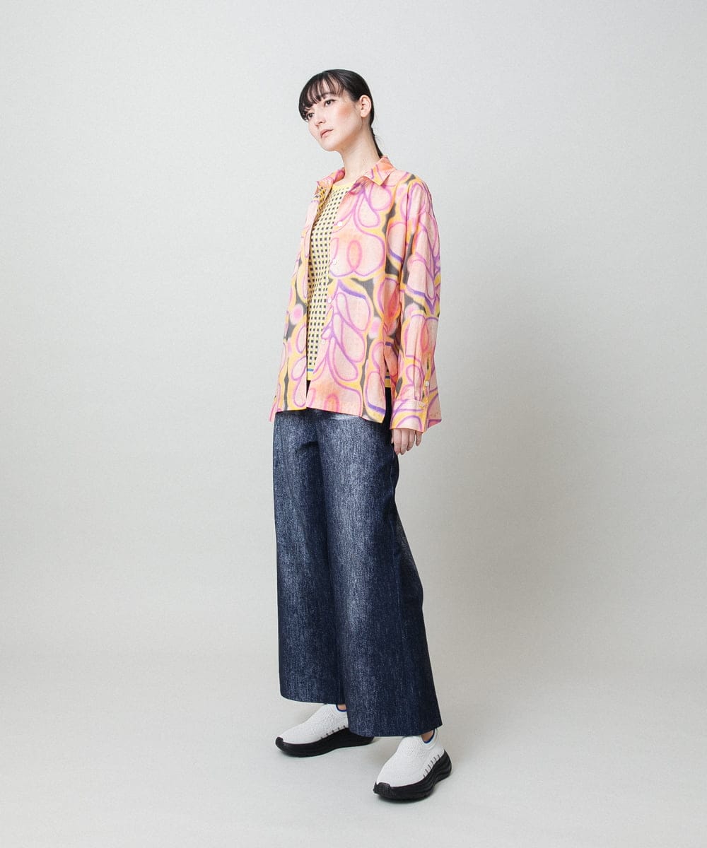 RSLFD20390 TRUNK HIROKO KOSHINO(ヒロココシノ) ストレッチデニムワイドパンツ/日本製/洗える ブルー