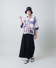RSLGB09430 TRUNK HIROKO KOSHINO(ヒロココシノ) ストライプオーガンジーワイドパンツ /洗える ブラック