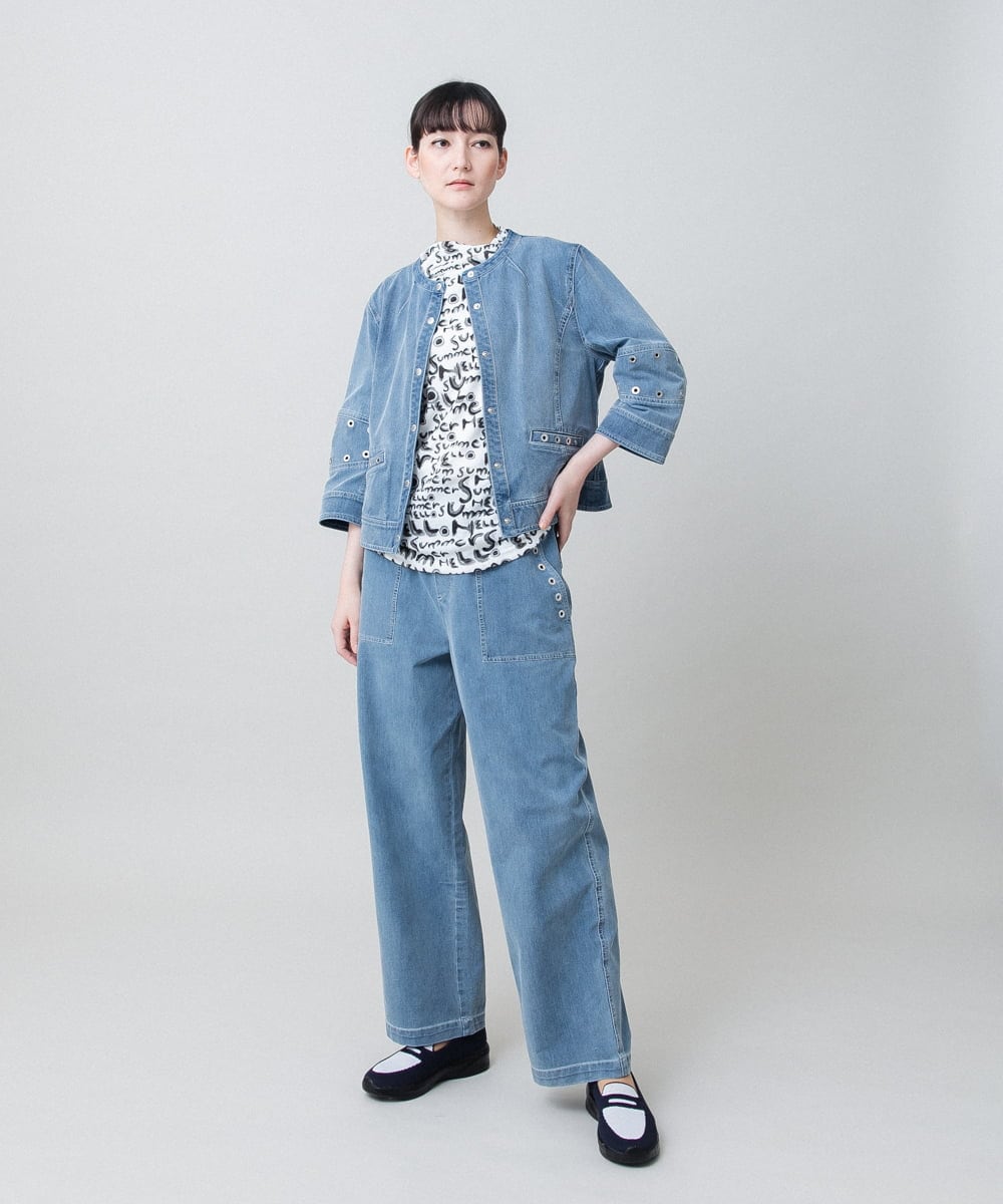RSLGE02430 TRUNK HIROKO KOSHINO(ヒロココシノ) アイレットストレッチデニムイージーパンツ /洗える ライトブルー