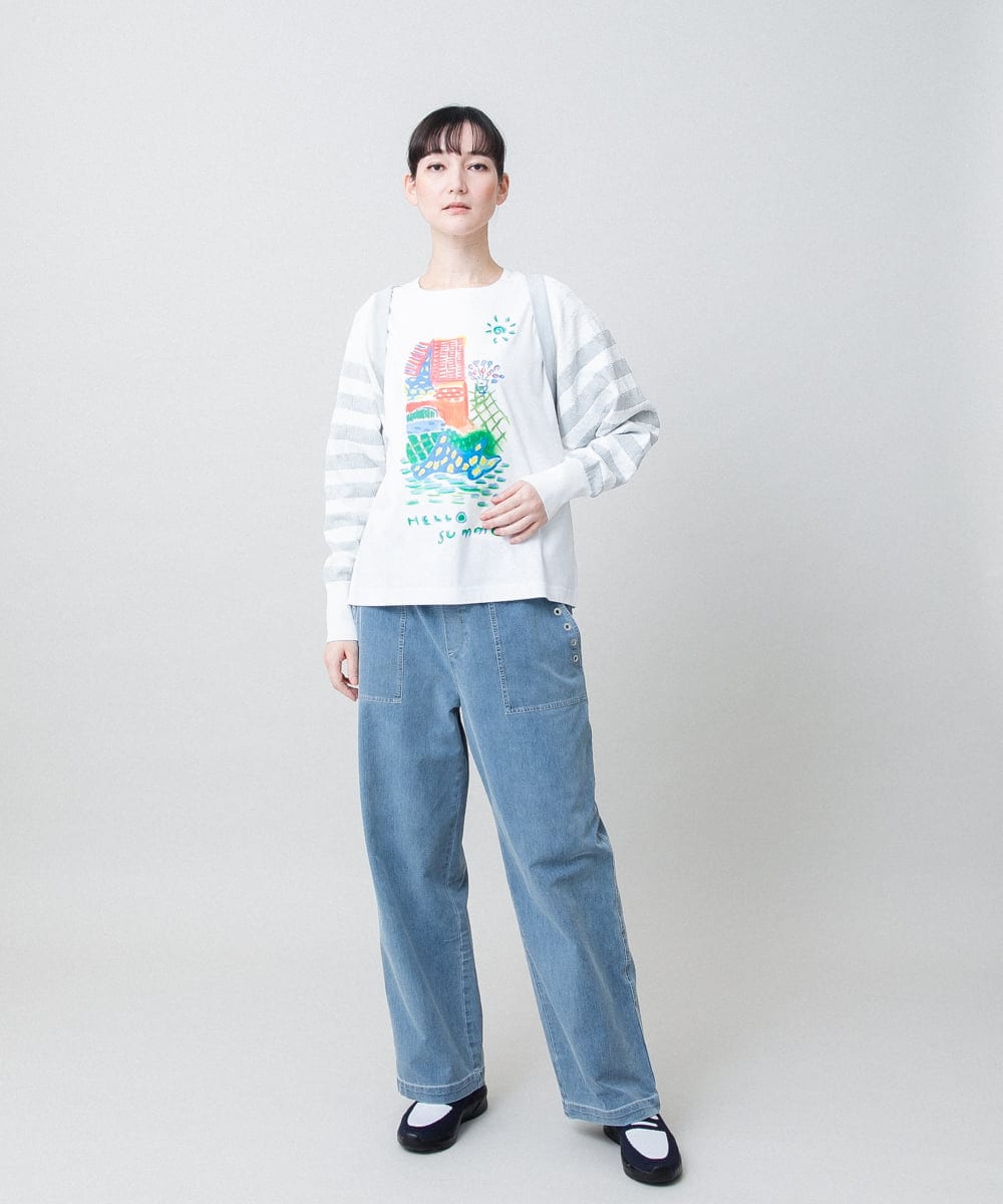RSLGE02430 TRUNK HIROKO KOSHINO(ヒロココシノ) アイレットストレッチデニムイージーパンツ /洗える ライトブルー