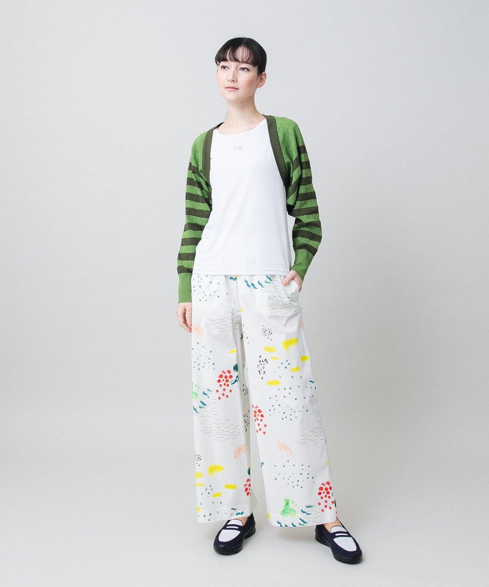 RSLGE05430 TRUNK HIROKO KOSHINO(ヒロココシノ) カラフルプリントワイドパンツ /洗える グリーン