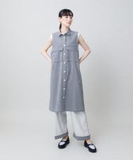 RSLGE17430 TRUNK HIROKO KOSHINO(ヒロココシノ) サッカーストライプワイドパンツ/洗える グレー