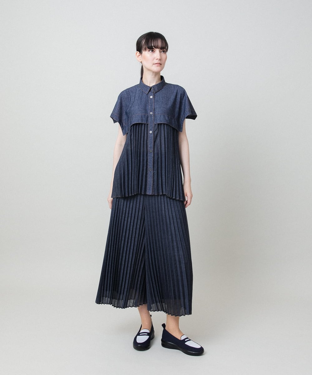 RSLHE07530 TRUNK HIROKO KOSHINO(ヒロココシノ) 異素材ジョイントプリーツデニムパンツ/洗える ブルー