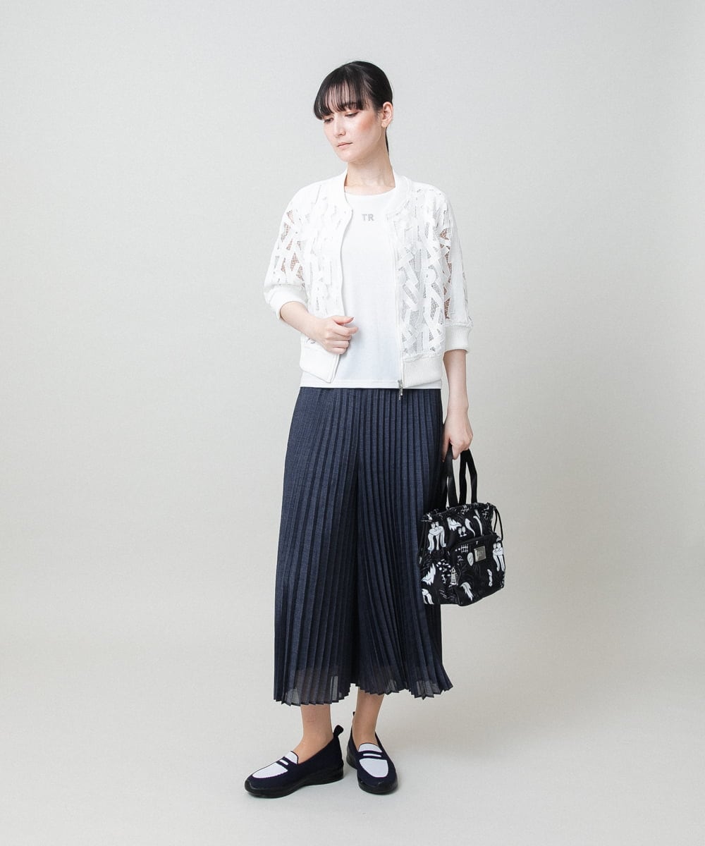RSLHE07530 TRUNK HIROKO KOSHINO(ヒロココシノ) 異素材ジョイントプリーツデニムパンツ/洗える ブルー