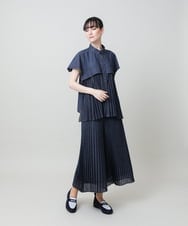 RSLHE07530 TRUNK HIROKO KOSHINO(ヒロココシノ) 異素材ジョイントプリーツデニムパンツ/洗える ブルー