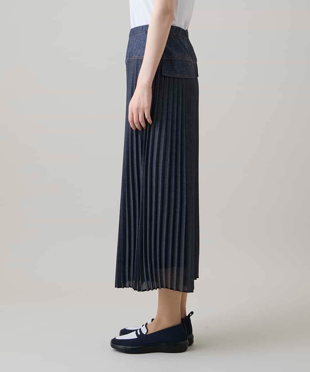 RSLHE07530 TRUNK HIROKO KOSHINO(ヒロココシノ) 異素材ジョイントプリーツデニムパンツ/洗える ブルー