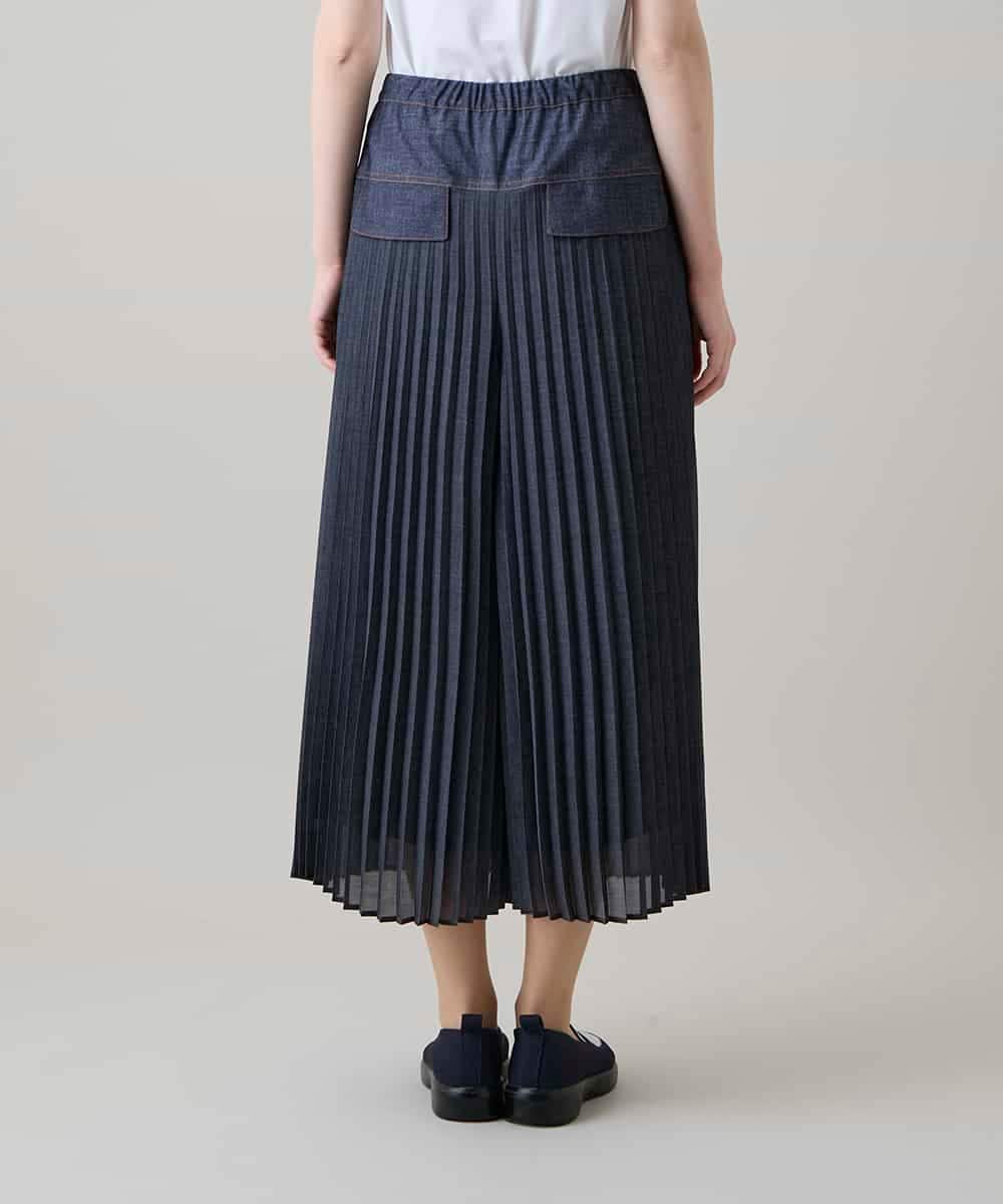 RSLHE07530 TRUNK HIROKO KOSHINO(ヒロココシノ) 異素材ジョイントプリーツデニムパンツ/洗える ブルー