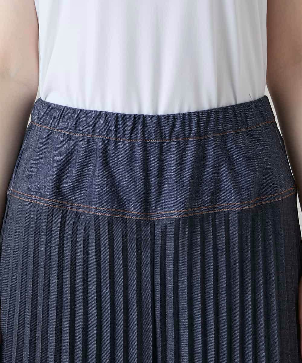 RSLHE07530 TRUNK HIROKO KOSHINO(ヒロココシノ) 異素材ジョイントプリーツデニムパンツ/洗える ブルー