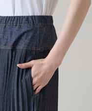 RSLHE07530 TRUNK HIROKO KOSHINO(ヒロココシノ) 異素材ジョイントプリーツデニムパンツ/洗える ブルー