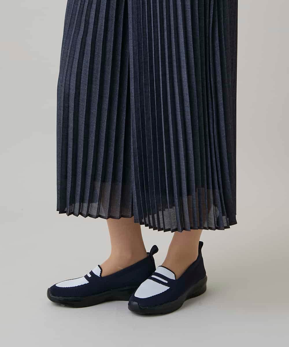 RSLHE07530 TRUNK HIROKO KOSHINO(ヒロココシノ) 異素材ジョイントプリーツデニムパンツ/洗える ブルー